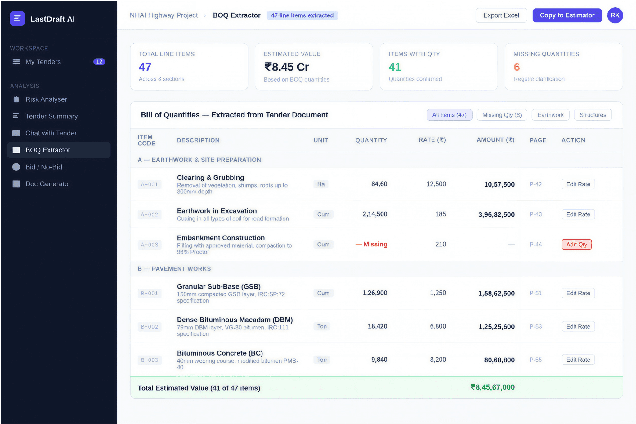BOQ Extraction & Structuring